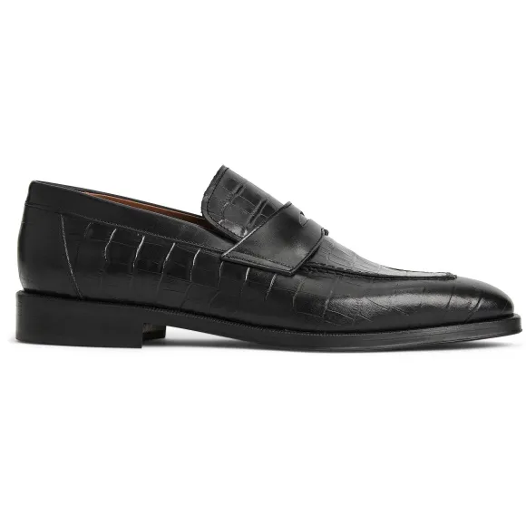 Nathan Penny Loafer- Black Croc^Bruno Magli Best Sale