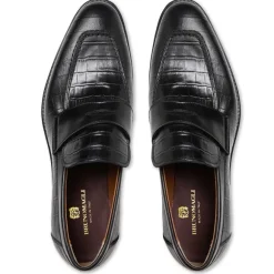 Nathan Penny Loafer- Black Croc^Bruno Magli Best Sale
